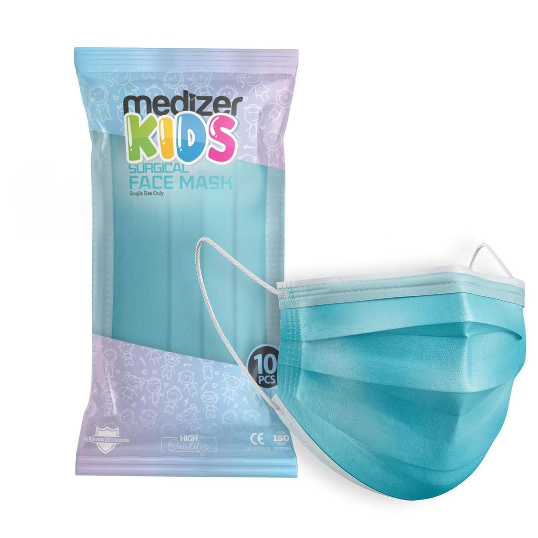 Medizer 3 Katlı Meltblown Mavi Cerrahi Çocuk Maskesi Telli 10'lu - 40 Adet