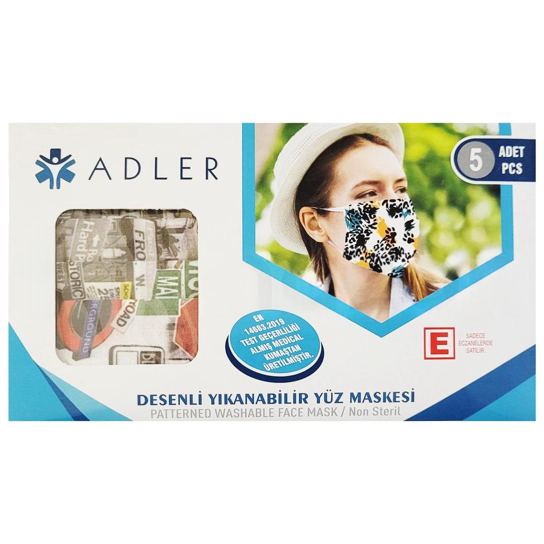 Adler Medical Yıkanabilir Desenli Bez Maske 5'li