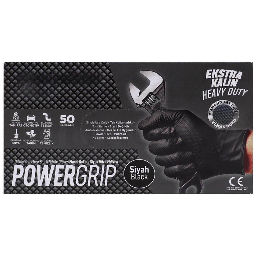 Dolphin Powergrip Pudrasız Siyah Nitril Eldiven Ekstra Kalın xLarge 50 Adet