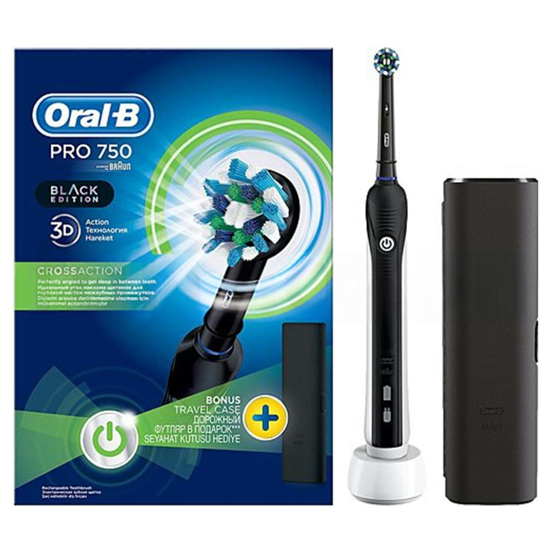 Oral-B Pro 750 Black Edition 3D Action Cross Action Siyah + Seyahat Kabı