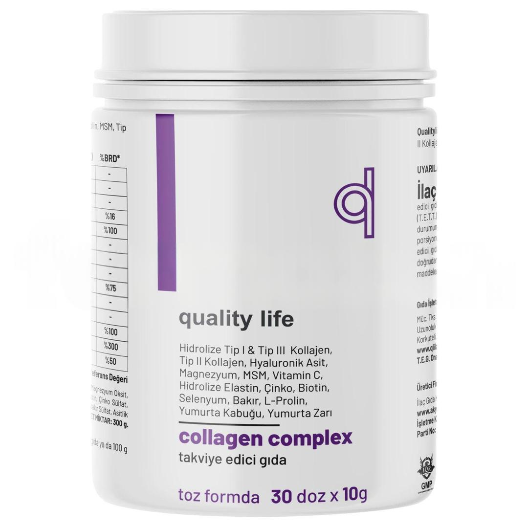 Quality Life Collagen Complex Saf Toz Tip1 Tip2 Tip3 Tip5 Tip10 Hidrolize Kolajen Peptit Magn 300 gr