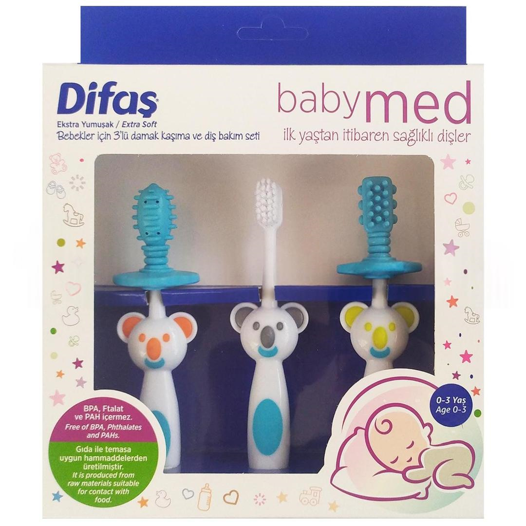 Difaş Babymed Ekstra Yumuşak Diş Fırçası 3'lü Set Mavi