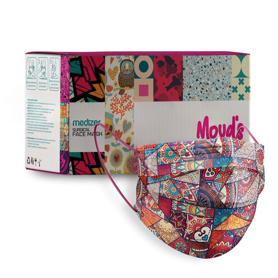 Medizer 3 Katlı Meltblown Mandala Etnik Desenli Cerrahi Maske Telli 50'li - 20 Adet