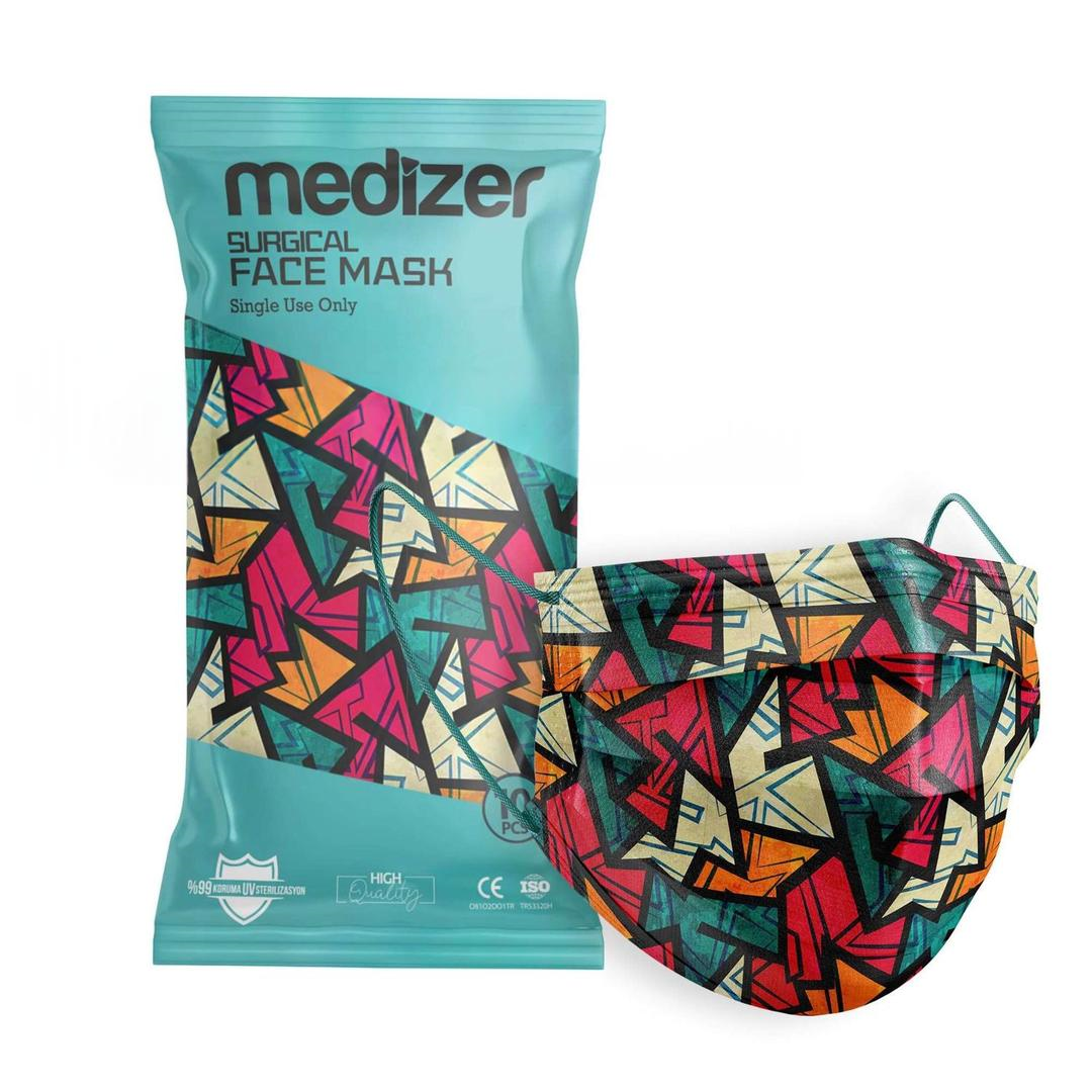 Medizer 3 Katlı Meltblown New Young Desenli Cerrahi Maske Telli 10'lu - 40 Adet