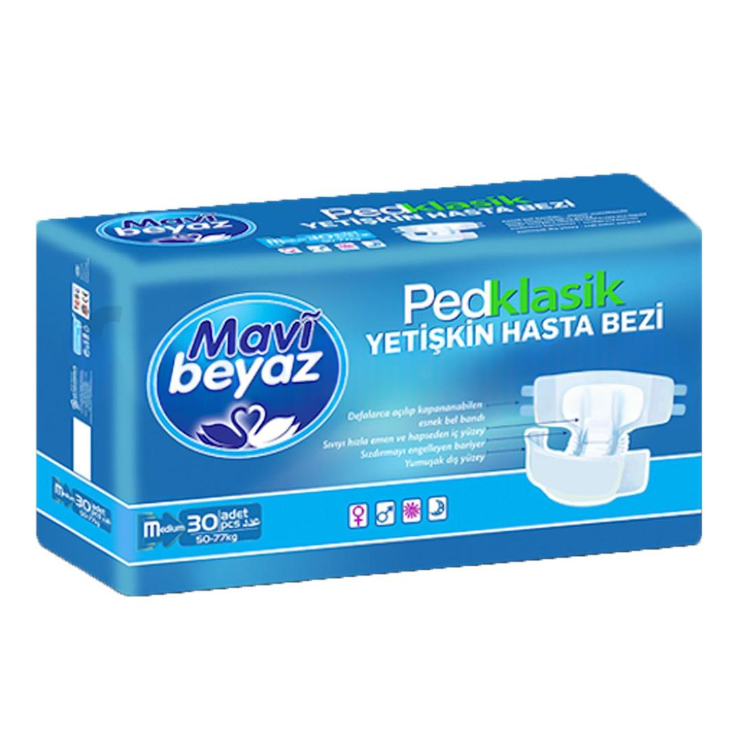 Mavi Beyaz Ped Klasik Yetişkin Hasta Bezi Medium 30'lu