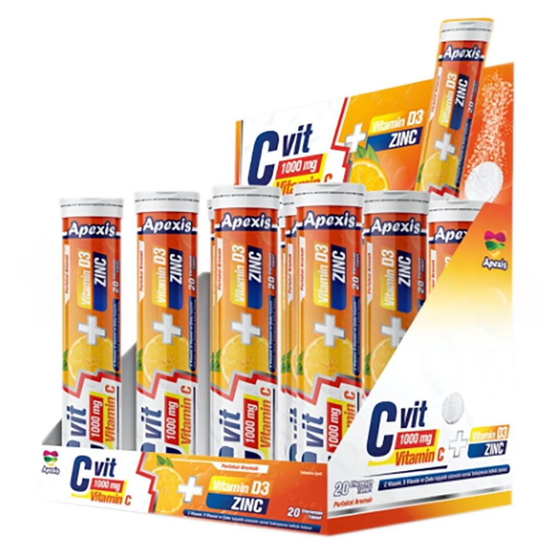 Apexis C Vit 1000 mg + D3 + Zinc 20 Efervesan Tablet - 12'li Stant