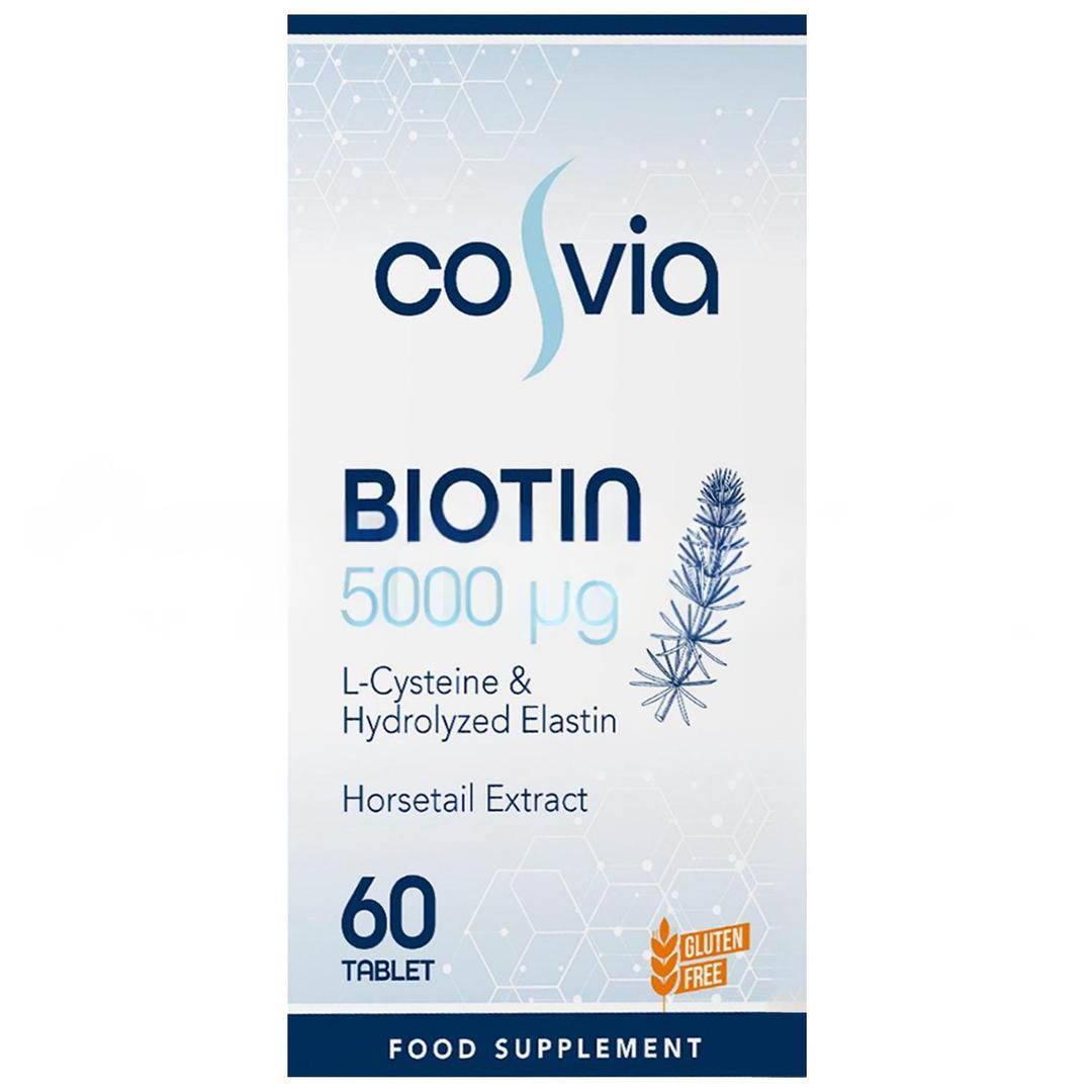 Cosvia Biotin 5000 mcg L-Sistein Hidrolize Elastin At Kuyruğu Ekstresi 60 Kapsül