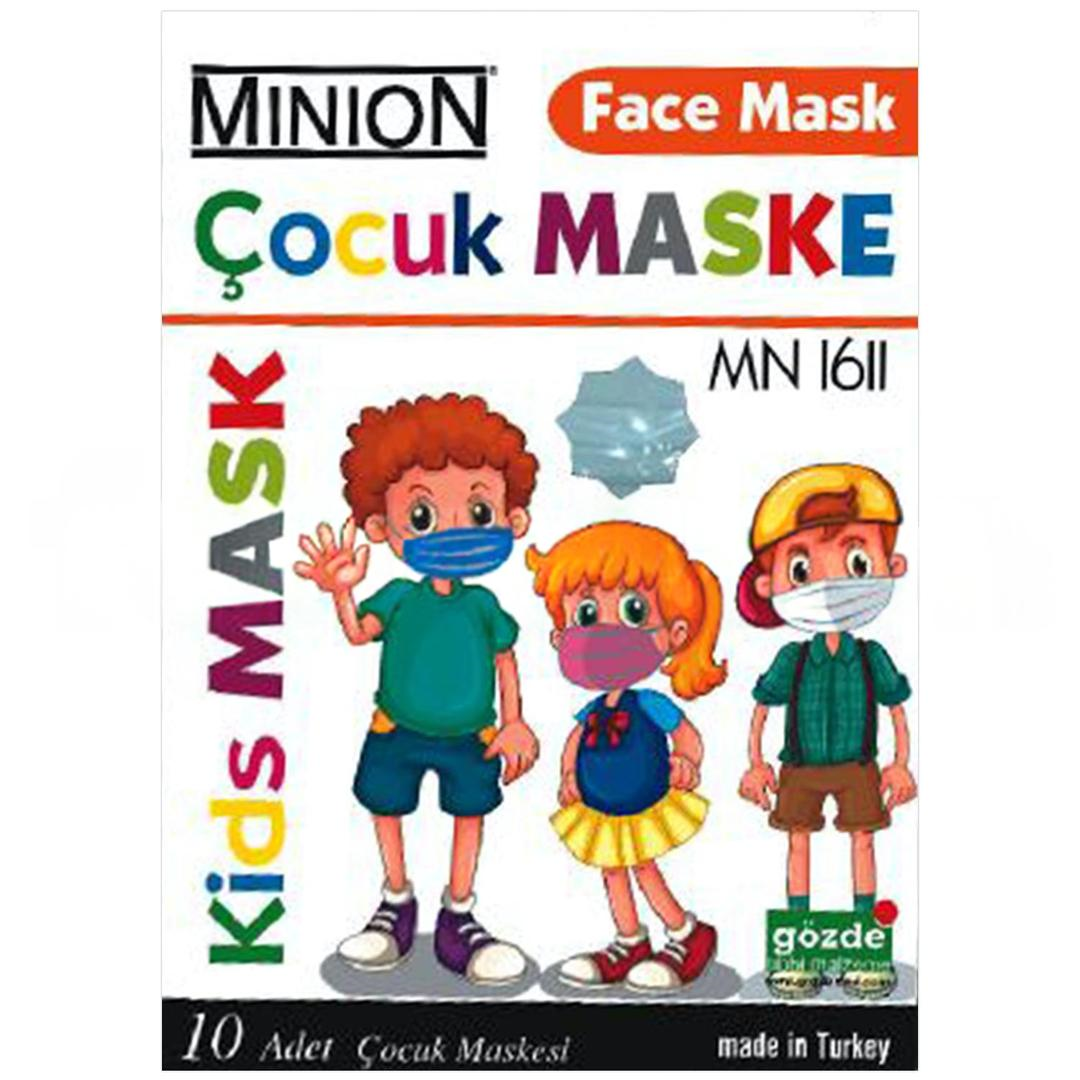 Minion 3 Katlı Cerrahi Beyaz Çocuk Maskesi Burun Telli 10'lu
