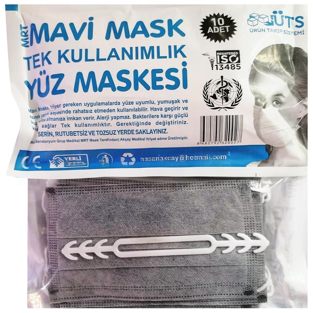 Mavi Maske 3 Katlı Full Ultrasonik Gri Cerrahi Maske Telli 10'lu