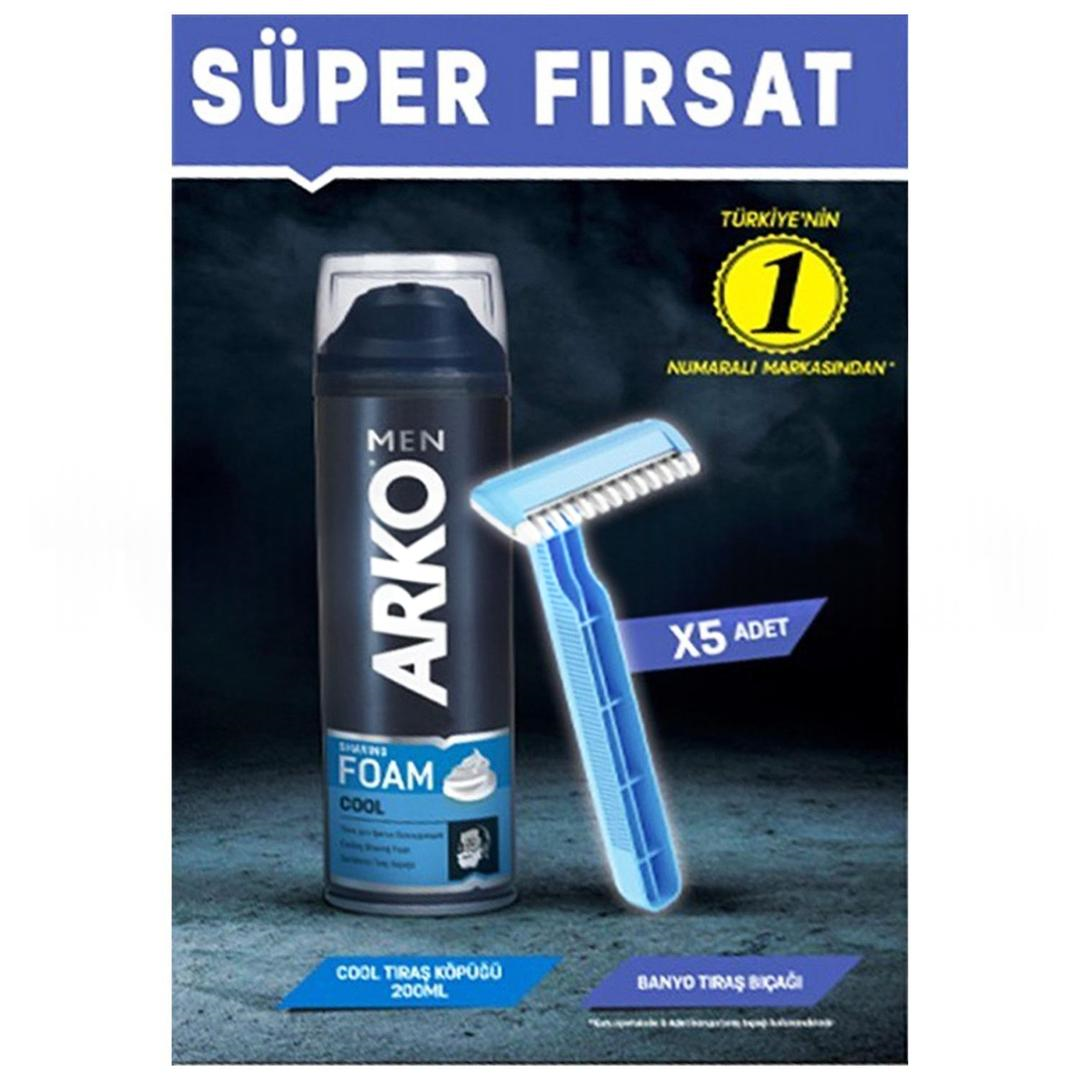 Arko Men Cool Tıraş Köpüğü 200 ml + Banyo Tıraş Bıçağı 5'li