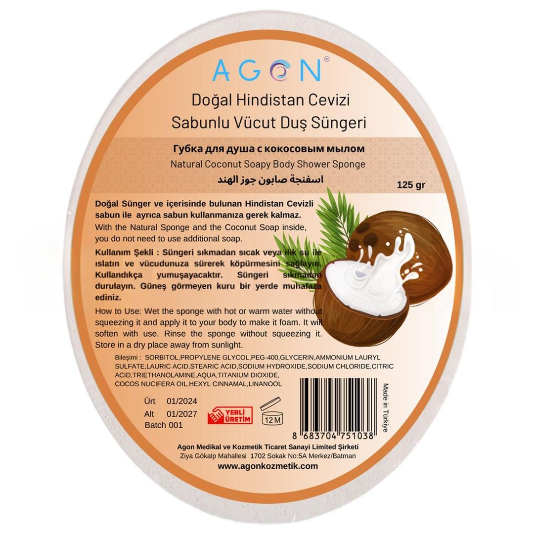 Agon Doğal El Yapımı Hindistan Cevizi Özlü Sabunlu Vücut Duş Süngeri 125 gr