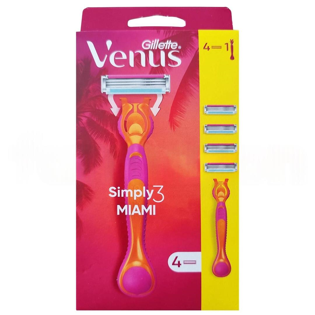 Gillette Simply Venus 3 Miami Tıraş Makinesi Gövdesi + 4 Bıçak