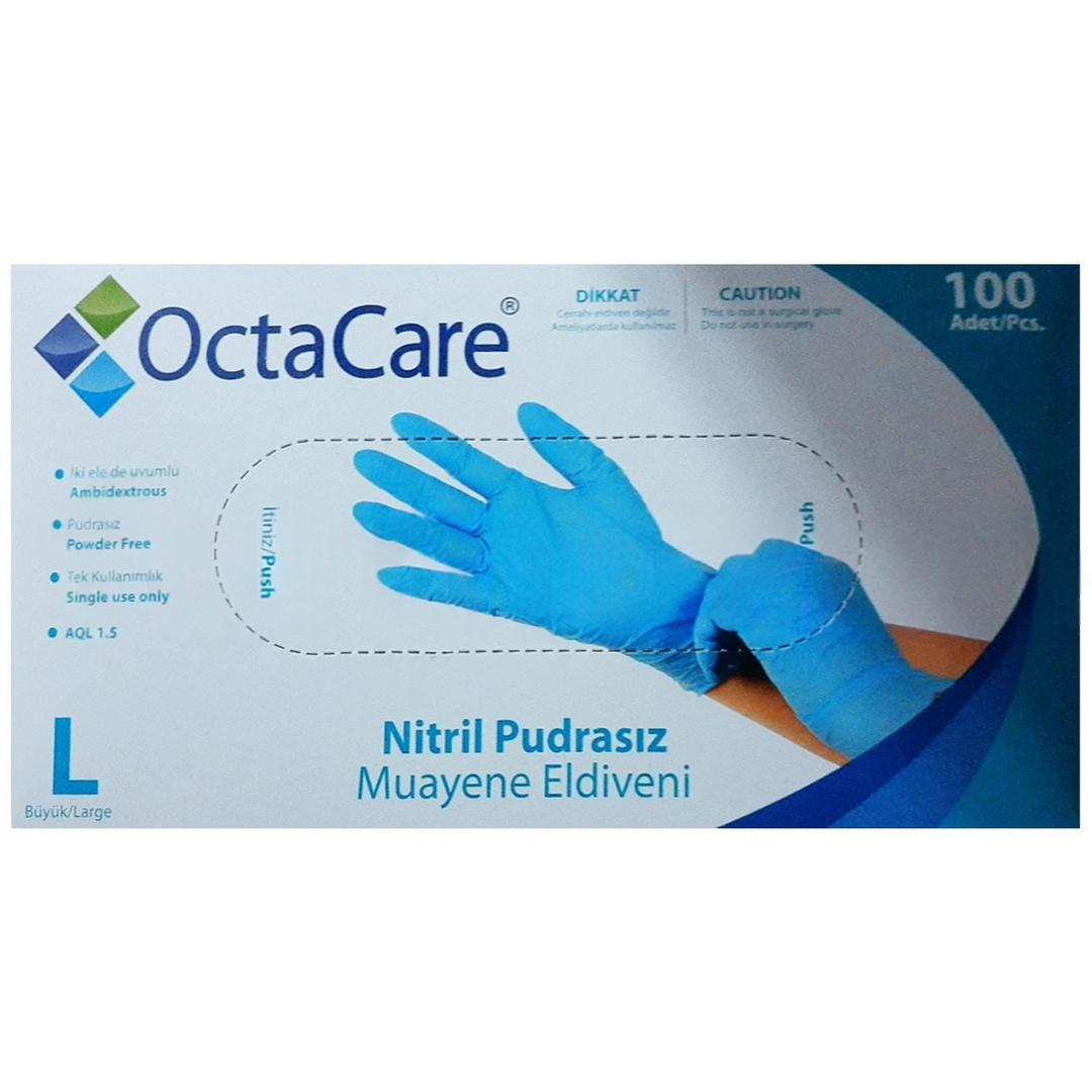 Octacare Mavi Nitril Eldiven Large 100'lü