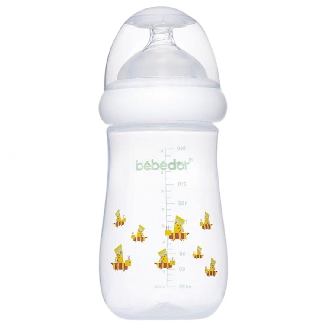 Bebedor Geniş Ağız Orta Akış Anti-Kolik Silikon Emzikli PP Biberon Sarı Arı 260 ml 98322