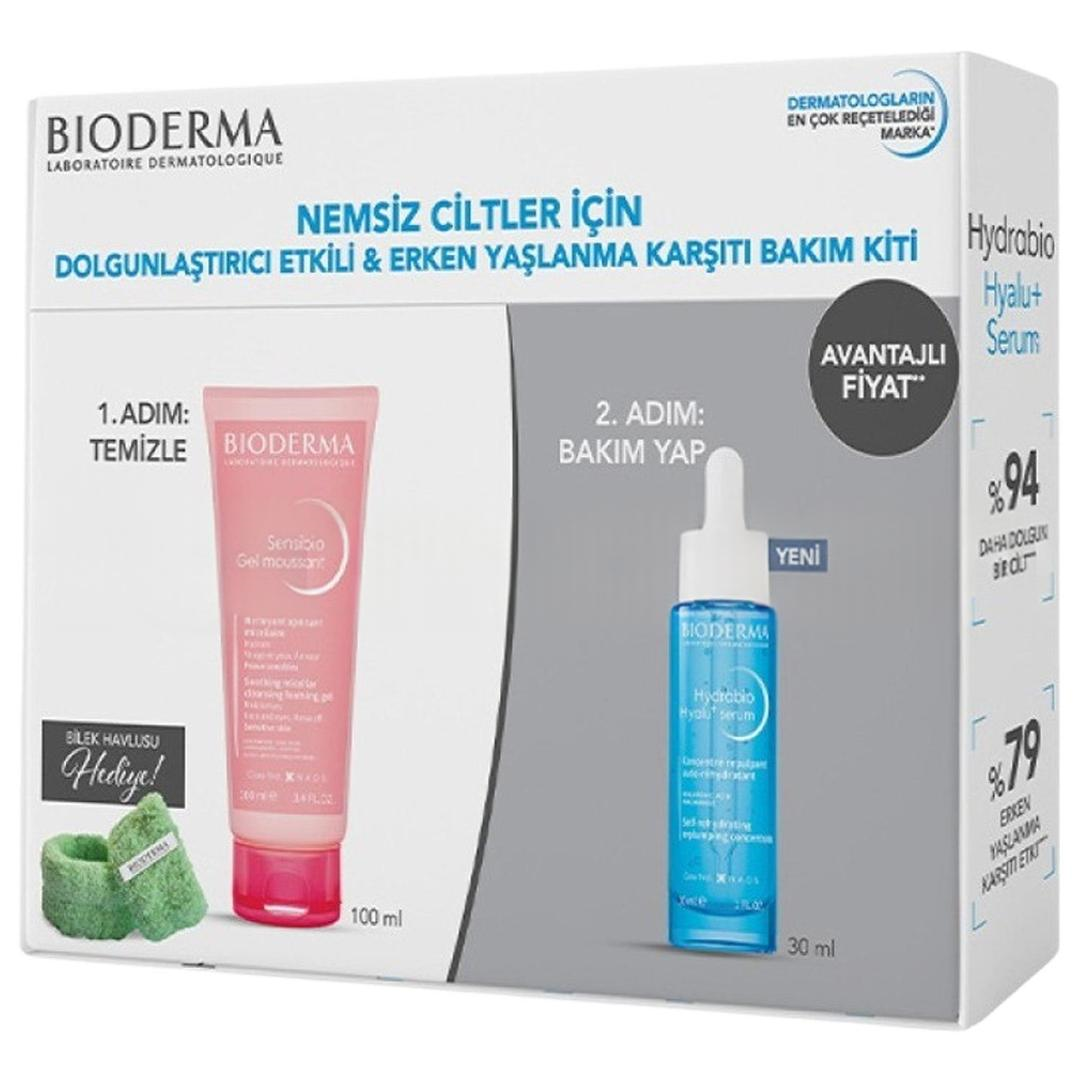 Bioderma Sensibio Foaming Gel 100 ml + Hydrabio Hyalu Serum 30 ml + Bilek Havlusu Hediye