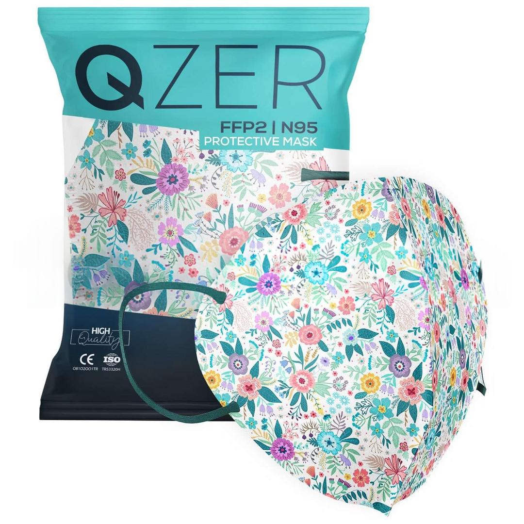 Medizer 5 Katlı FFP2 N95 Qzer Bahar Çiçekleri Desenli Koruyucu Maske Telli Tekli