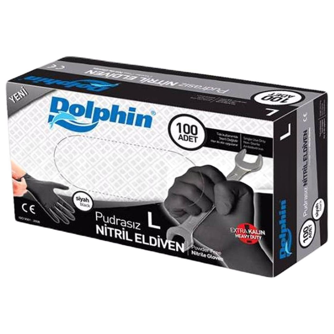Dolphin Pudrasız Nitril Ekstra Kalın Eldiven Siyah Large 100'lü