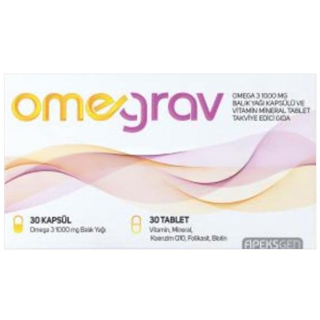 Omegrav Omega 3 Balık Yağı ve Vitamin İçeren Mineral 30 Tablet 30 Kapsül 1000 mg