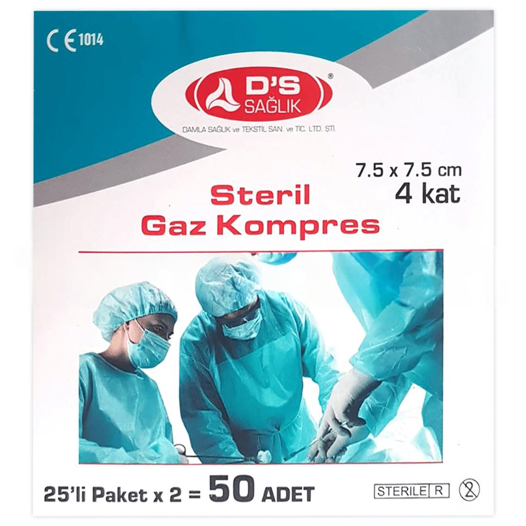 Damla Sağlık Steril Gaz Kompres 7,5 × 7,5 25'li Zarf - 50'li Paket
