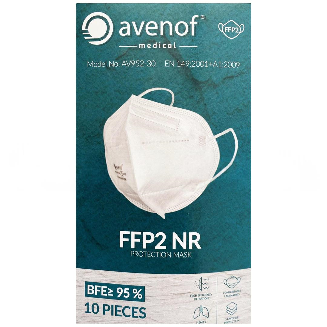 Avenof 5 Katlı FFP2 NR N95 Ventilsiz Beyaz Koruyucu Maske Burun Klipsli 10'lu