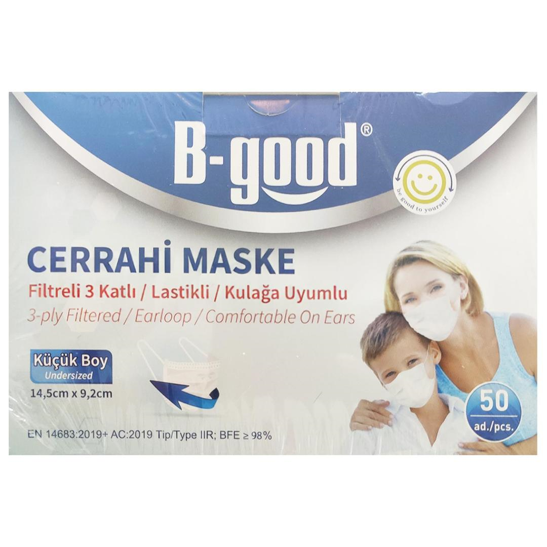 B-Good 3 Katlı Beyaz Küçük Boy Cerrahi Maske Telli 50'li (ÜTS Kayıtlı)