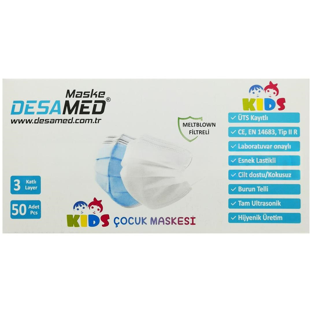 Desamed 3 Katlı Meltblown 10'lu Paketlenmiş Beyaz Çocuk Maskesi Telli 50'li (ÜTS Kayıtlı)
