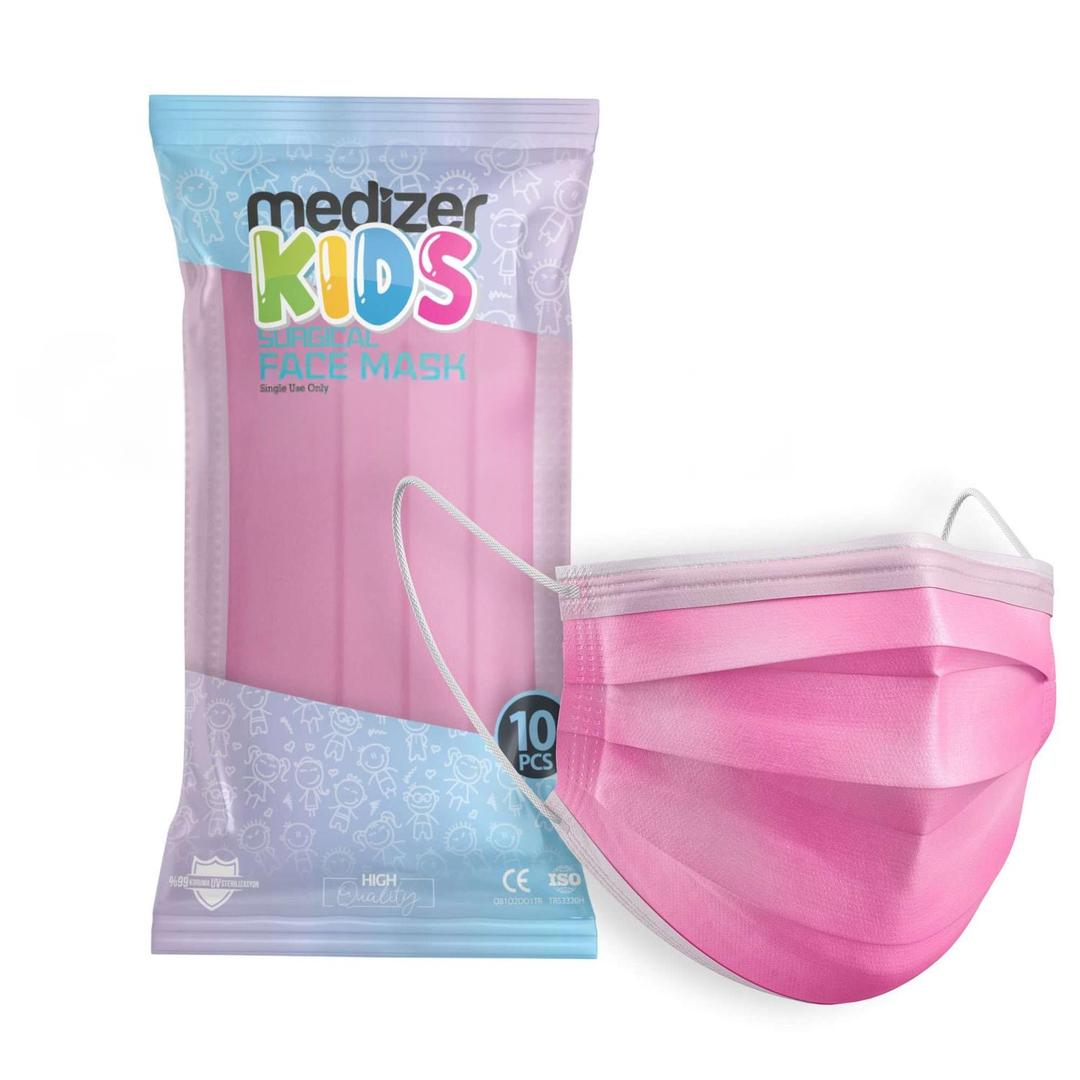 Medizer 3 Katlı Meltblown Pembe Cerrahi Çocuk Maskesi Telli 10'lu - 40 Adet