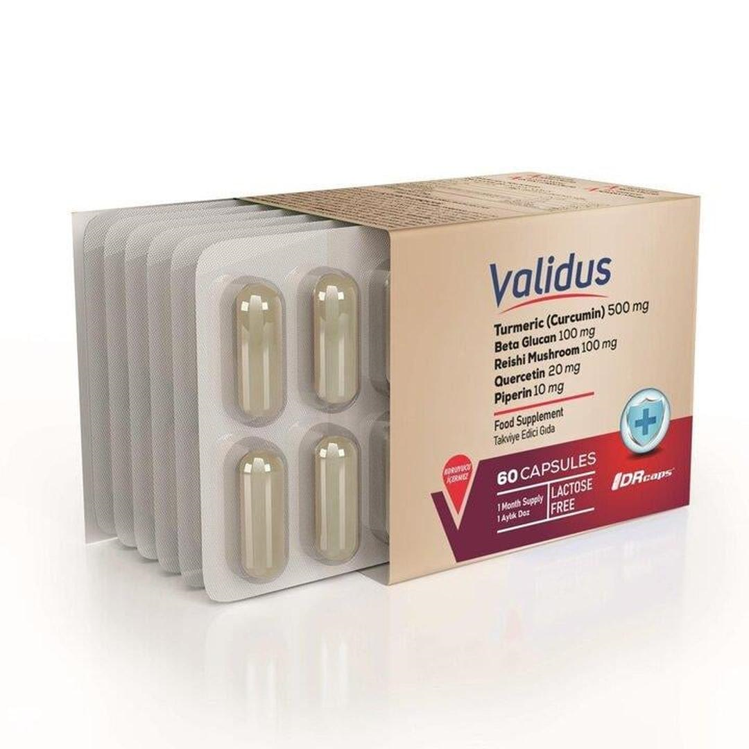 Validus Curcumin 500 mg + Piperin + Inula Henelium + Astragalus + Quercetin + Reishi + Moringa 60 Kapsül