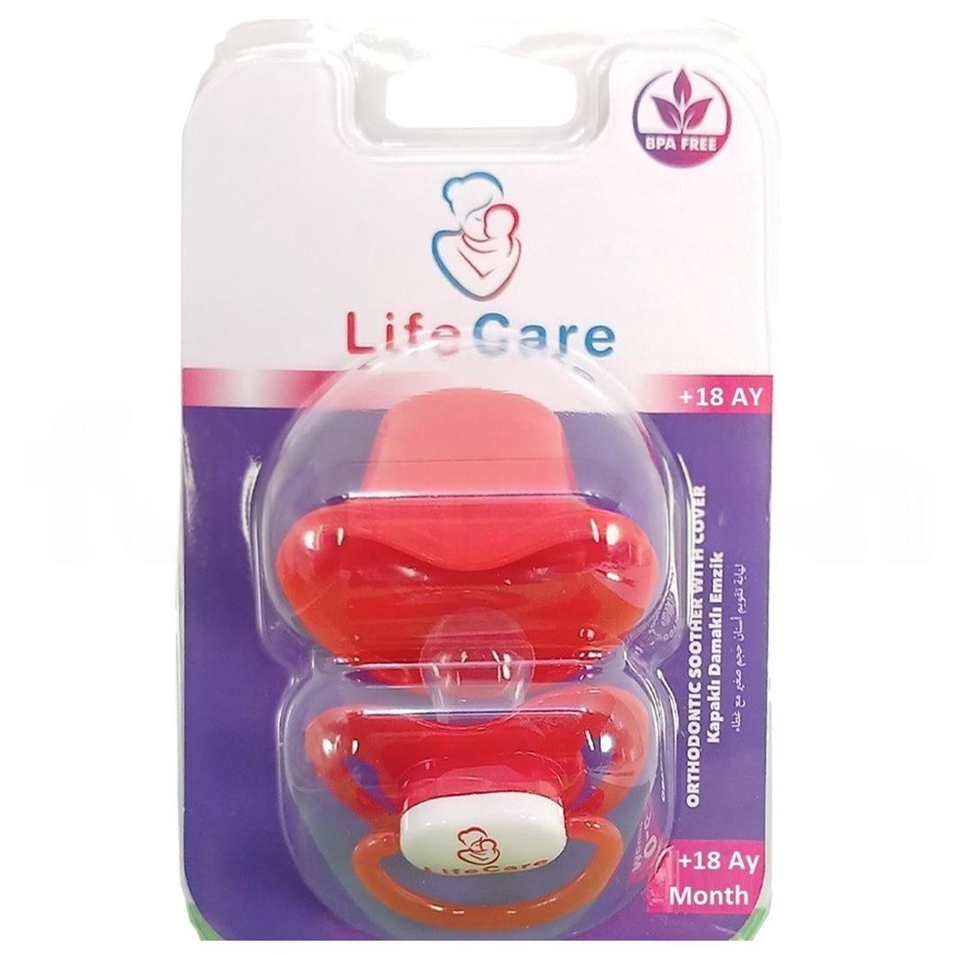 Life Care Baby Koruma Kapaklı Damaklı Ortodontik Emzik 3 Numara 18+ Ay Kırmızı