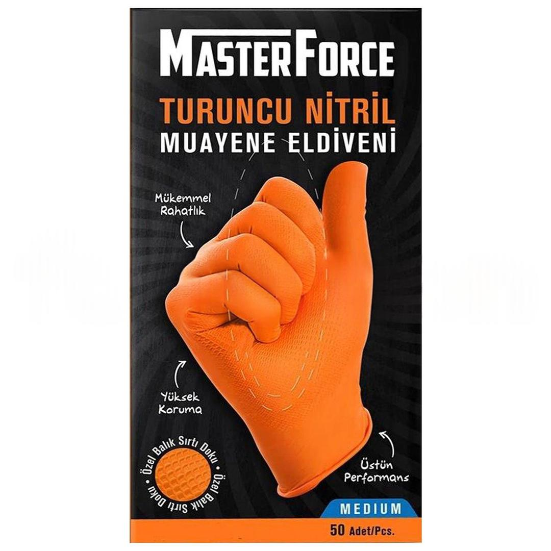 Master Force Nitril Eldiven Turuncu Medium 50'li