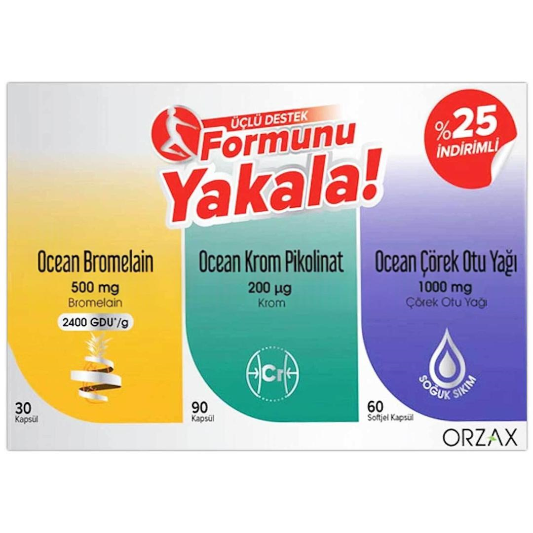 Ocean Formunu Yakala 3'lü Set - Bromelain 30 Kapsül + Krom Pikolinat 90 Kapsül + Çörek Otu Yağı 60 Kapsül