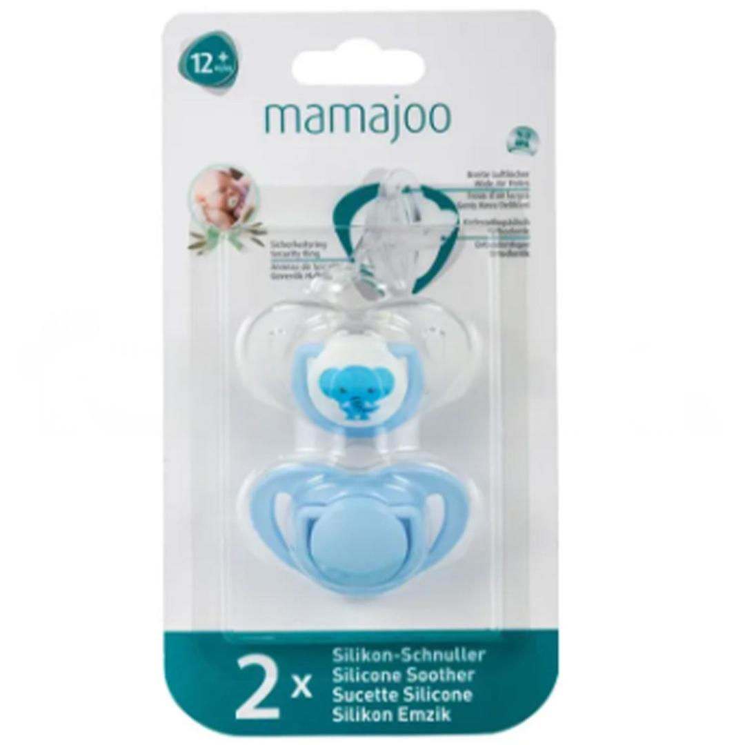 Mamajoo Ortodontik Silikon Emzik 12+ Ay Fil Desenli 2'li - Mavi