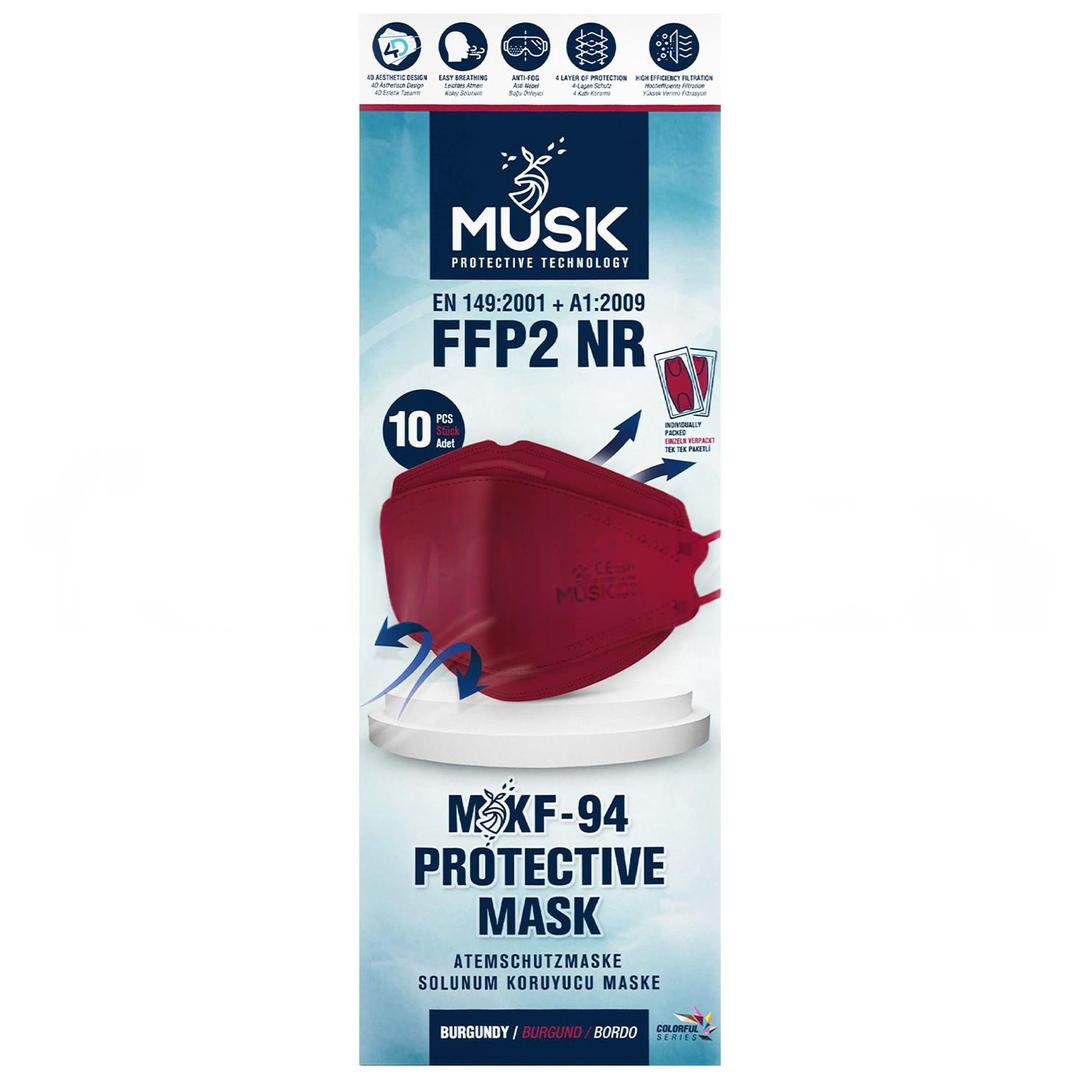 Musk FFP2 KF94 Bordo Kore Tipi Koruyucu Maske 10'lu