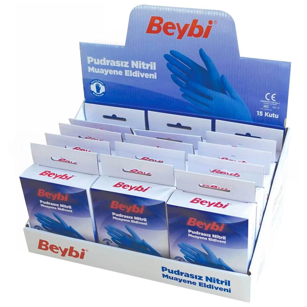 Beybi Nitril Mavi Pudrasız Eldiven 10’lu - 15’li Stant