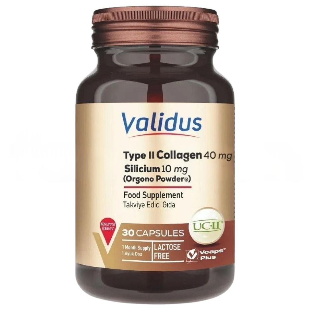 Validus Type 2 Collagen 40 mg UC2 Patented Silicium 10 mg Orgono Powder Patented 30 Kapsül