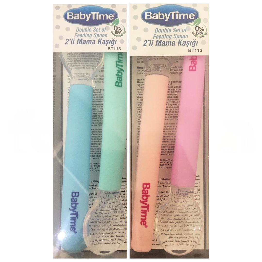 Baby Time BT113 Silikon Mama Kaşığı 2'li - Mavi & Pembe