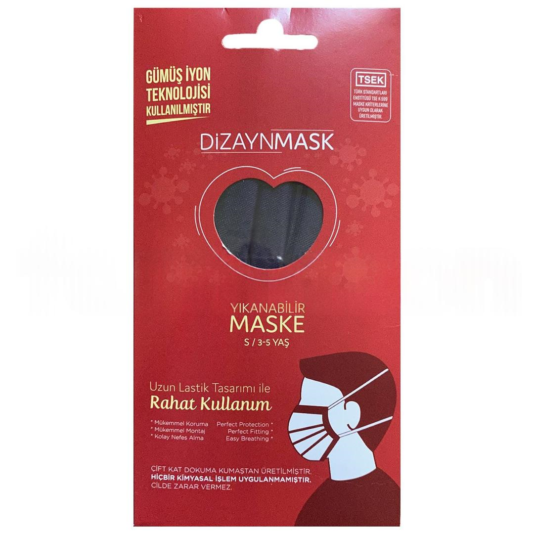 Dizayn Mask Gümüş İyonlu Yıkanabilir Bez Maske Lacivert Small 3-5 Yaş