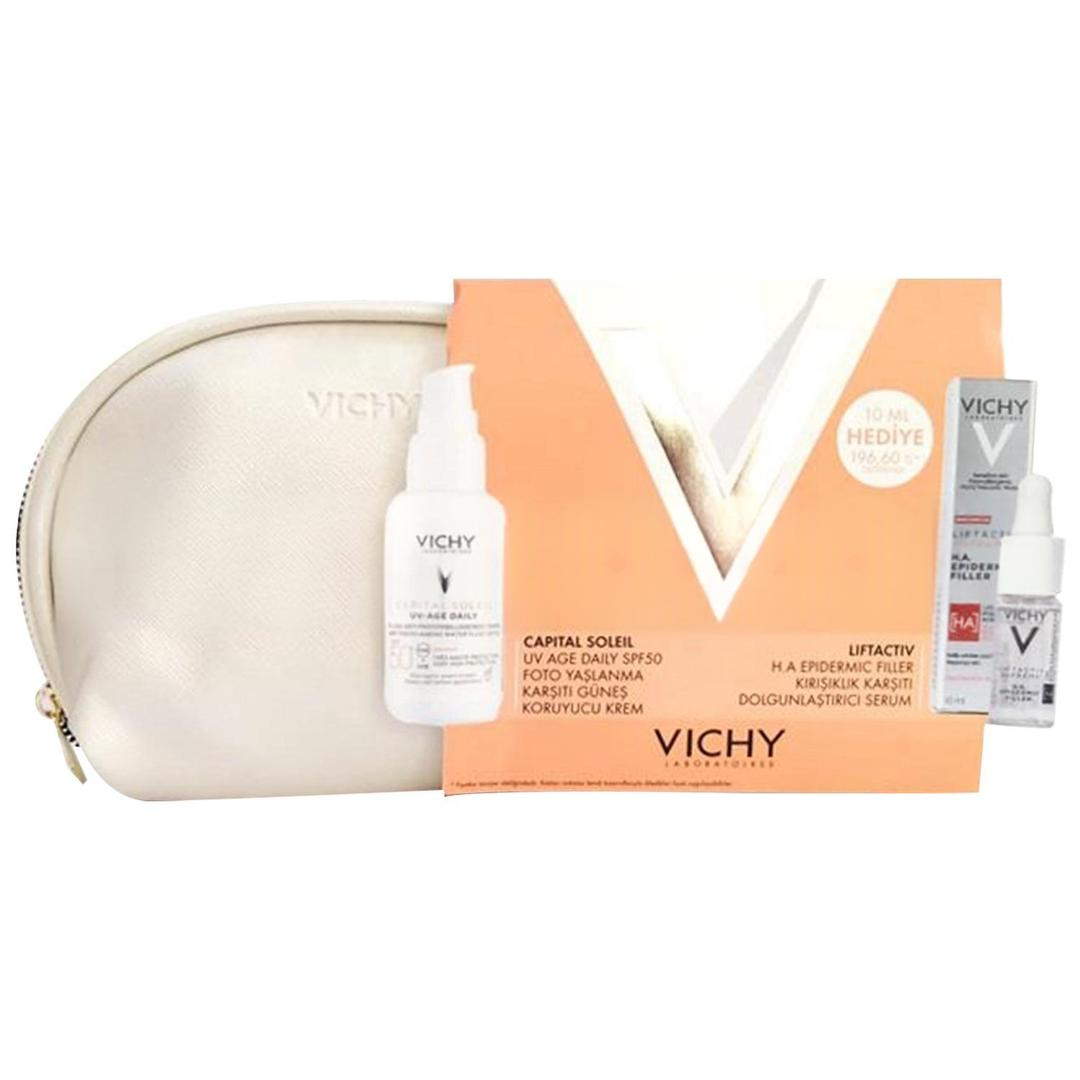 Vichy Capital Soleil UV Age Daily Güneş Koruyucu Kremi 40 ml + Liftactiv H A Serum 10 ml - Çanta Hediyeli