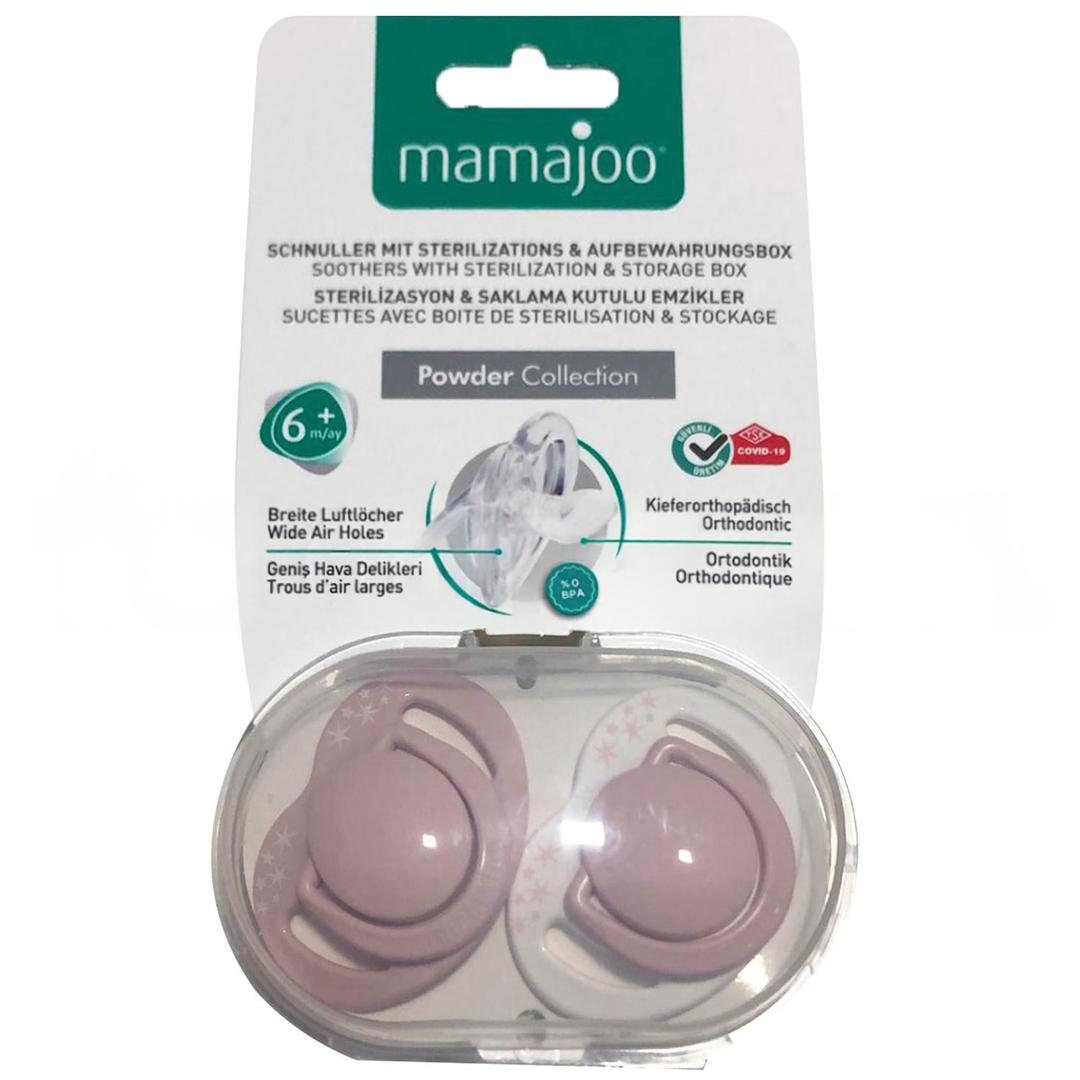 Mamajoo Powder Ortodontik Emzik & Sterilizasyon Saklama Kutulu 6 Ay+ 2'li - Pembe
