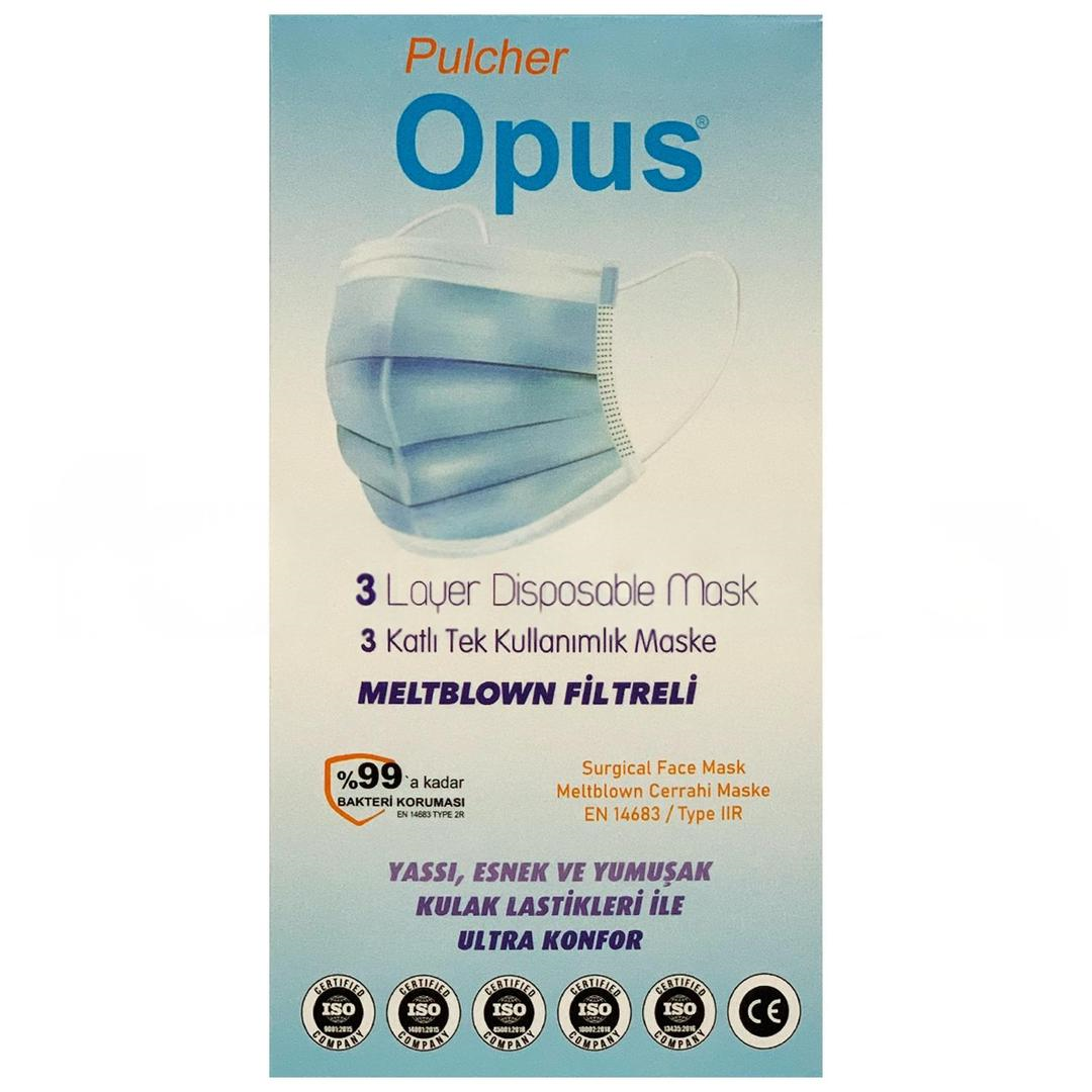Pulcher Opus 3 Katlı Meltblown Type 2R Buz Mavisi Cerrahi Maske Telli 10’lu (ÜTS Kayıtlı)