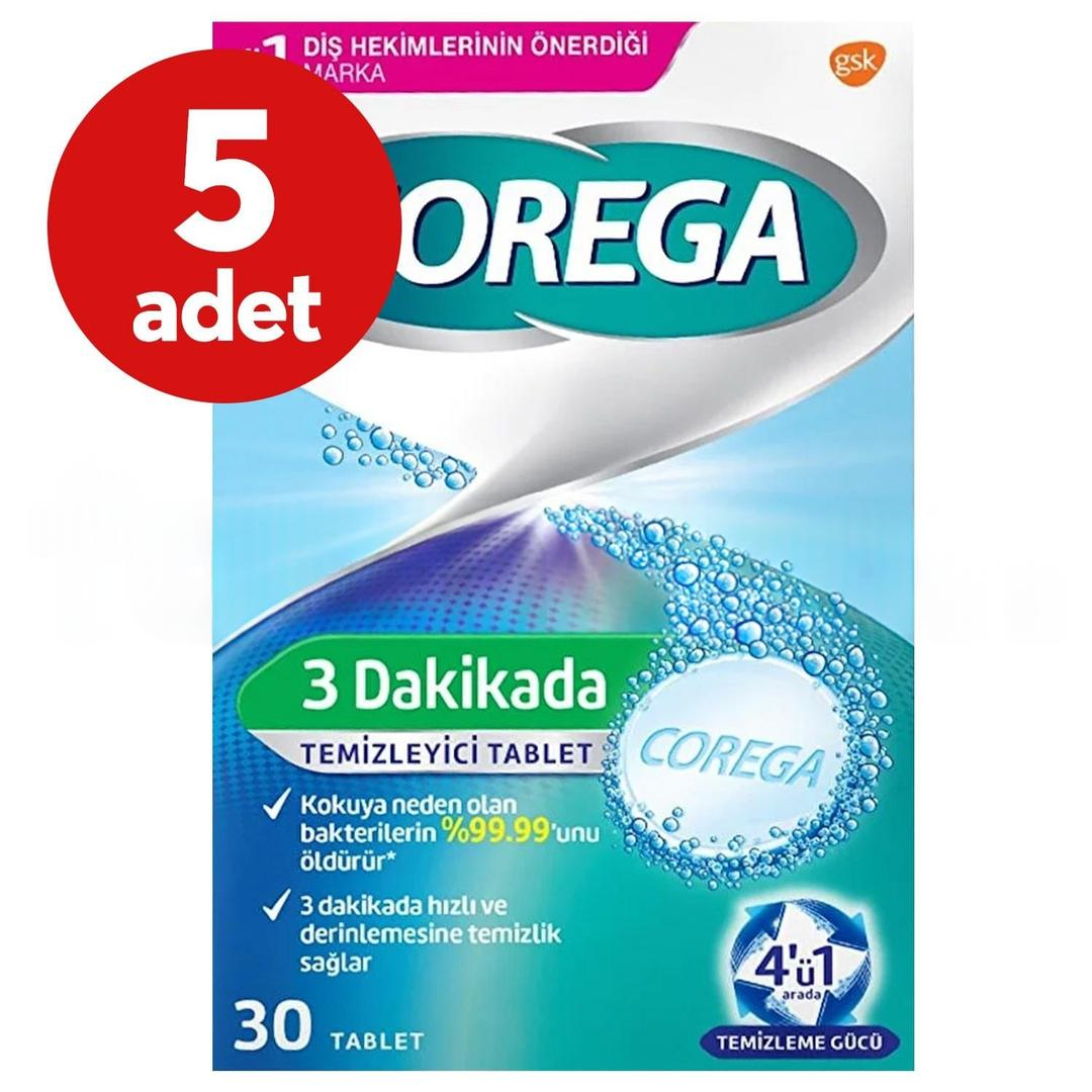 Corega 3 Dakikada Temizleyici 30 Tablet - 5 Adet