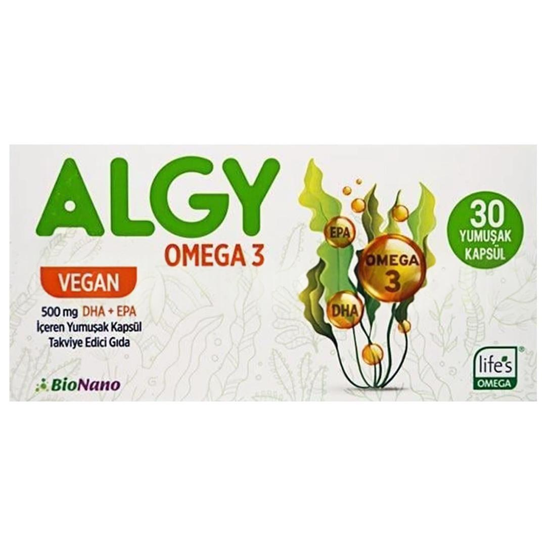 Algy Omega 3 Vegan 500 mg DHA EPA 30 Yumuşak Kapsül