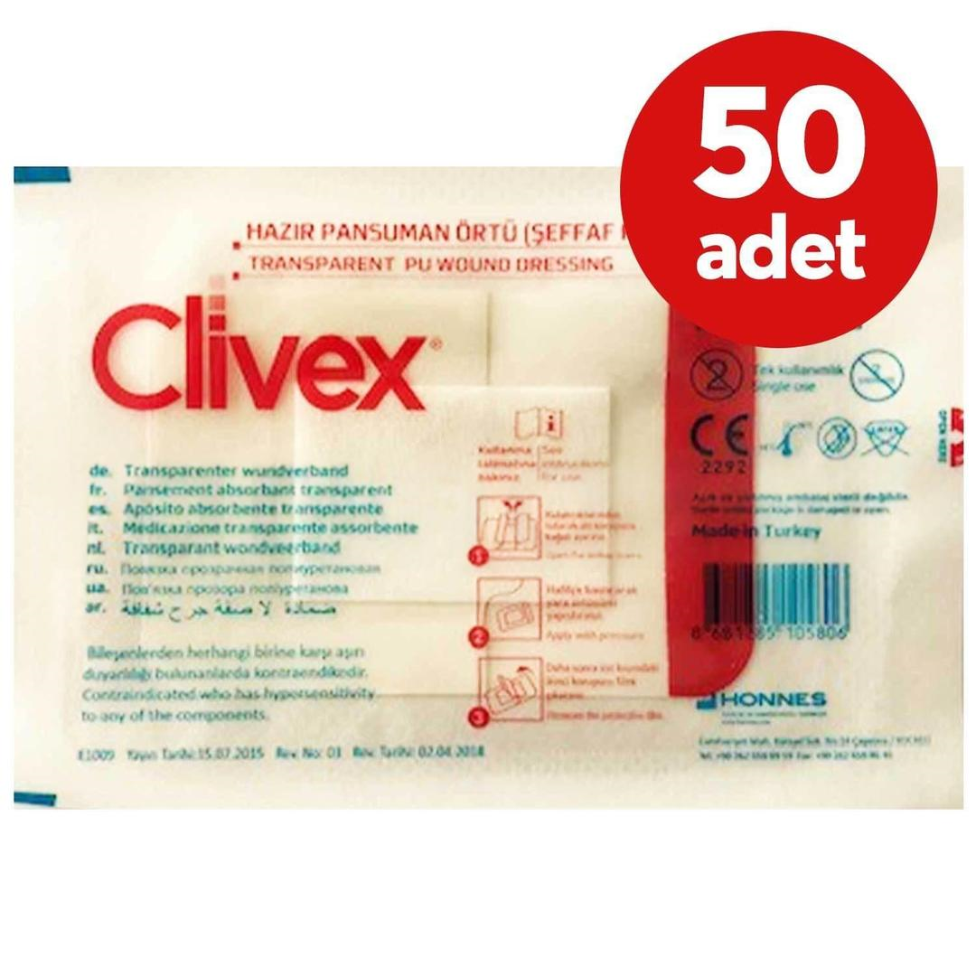 Clivex Steril Poliüretan Hazır Pansuman Örtü Pad 5x7,5 cm - 50 Adet