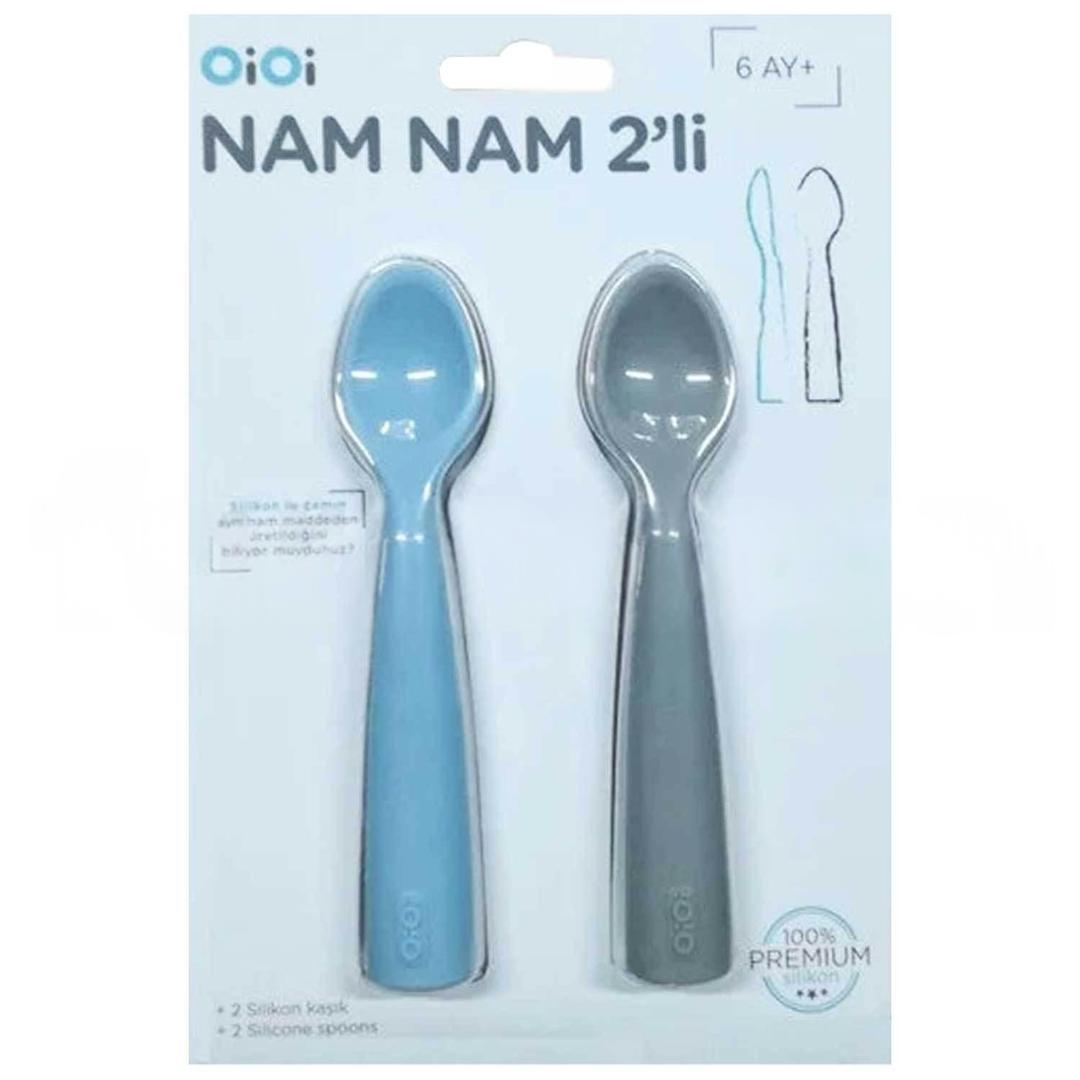 Oioi Silikon Nam Nam Mama Kaşığı 6 Ay+ 2'li - Mineral Blue/Powder Grey