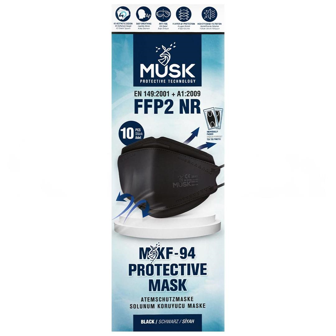 Musk FFP2 KF94 Siyah Kore Tipi Koruyucu Maske 10'lu