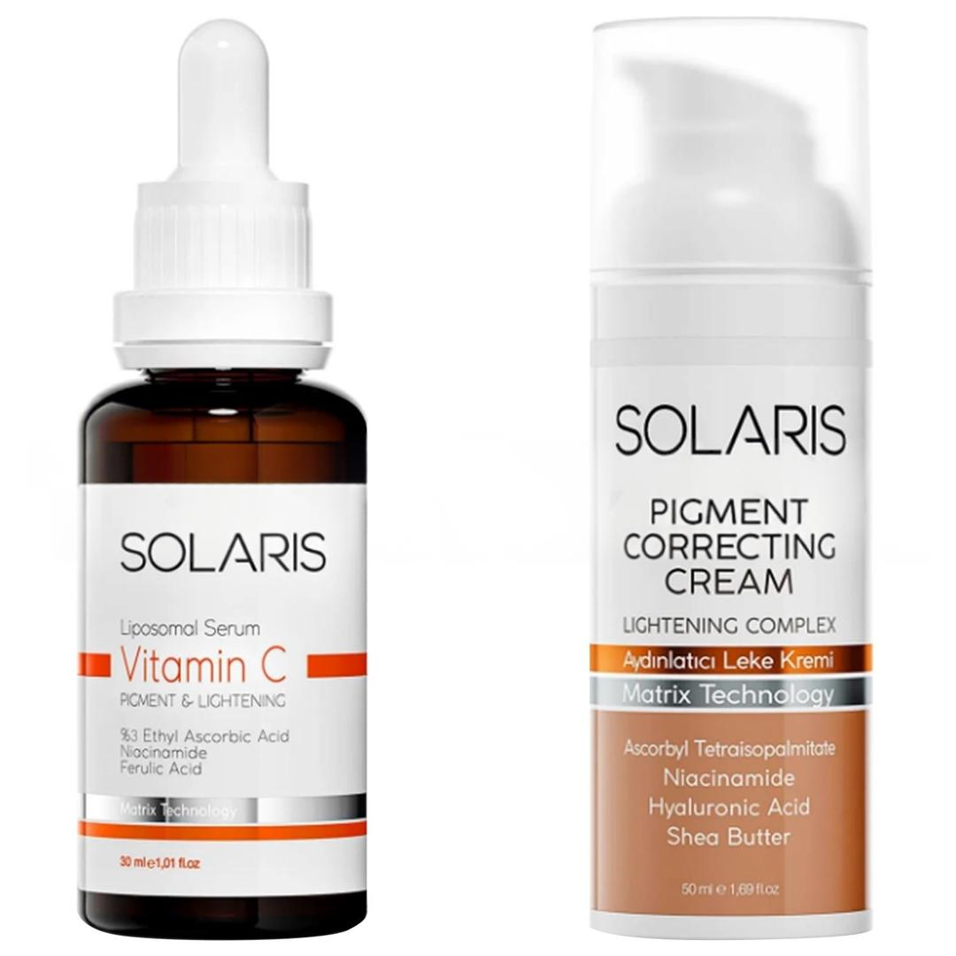 Solaris Leke Karşıtı C Vitamin Cilt Serumu 30 ml + Melavoid İçerikli Aydınlatıcı Leke Kremi 50 ml