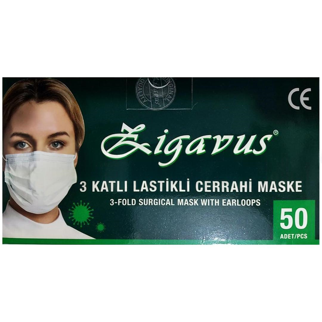 Zigavus 3 Katlı Lastikli Cerrahi Maske Telli 50'li (ÜTS Kayıtlı)