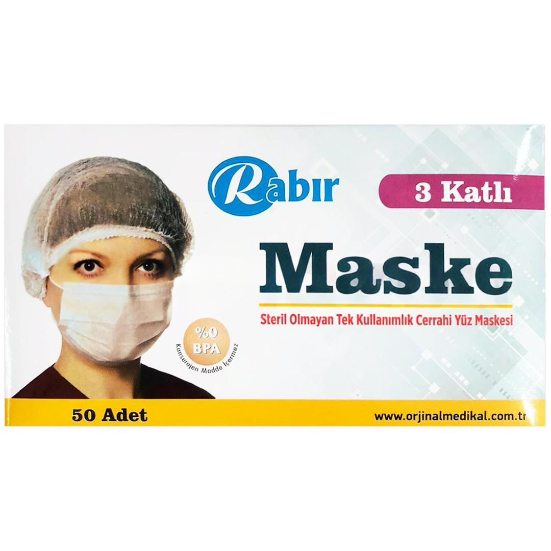 Rabır 3 Katlı Cerrahi Maske Telli 50'li (ÜTS Kayıtlı)