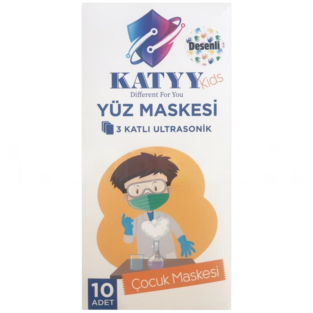 Katyy 3 Katlı Full Ultrasonik Desenli Çocuk Cerrahi Maske Telsiz 10'lu