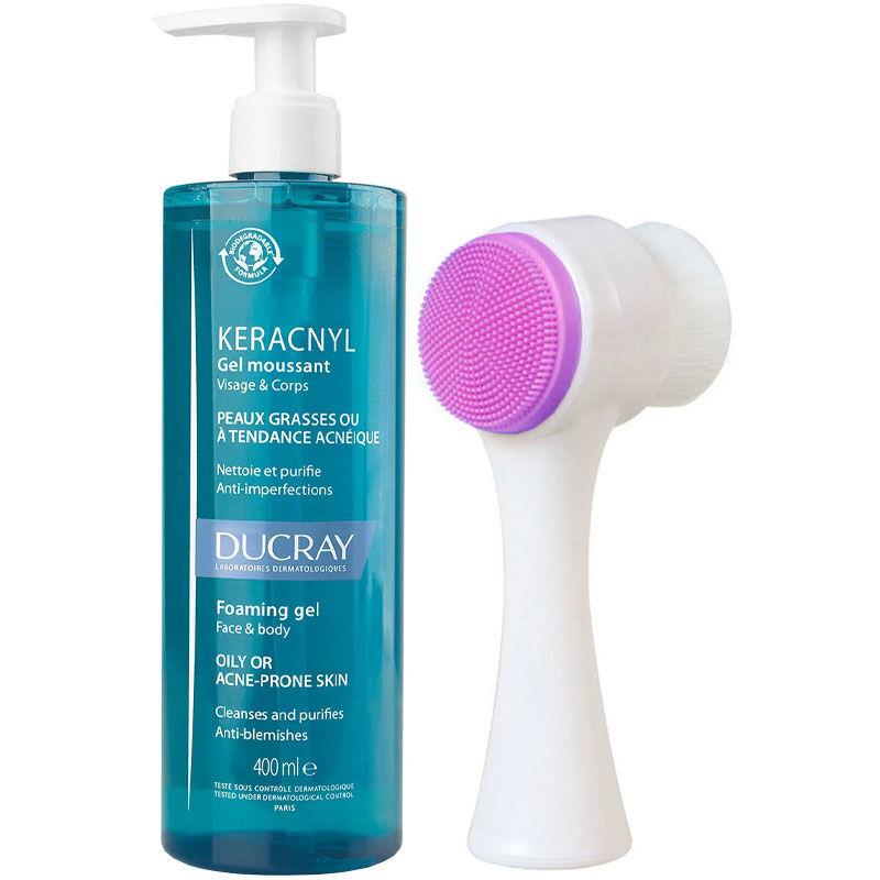 Ducray Keracnyl Yağlı Cilt Temizleme Jeli 400ml + Cilt Temizleme Fırçası Hediye